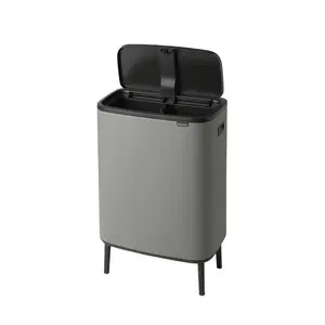 Brabantia Bo Hi 30 Litre + 30 Litre Touch Bin with Two Inner Buckets Mineral Concrete Grey