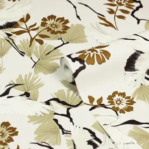 furn. Demoiselle Natural Beige Botanical Printed Wallpaper