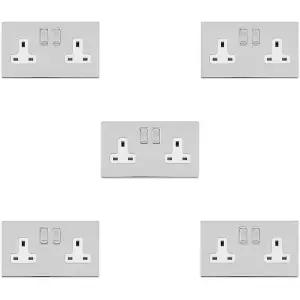 5 PACK 2 Gang DP 13A Switched UK Double Socket SCREWLESS POLISHED CHROME Power