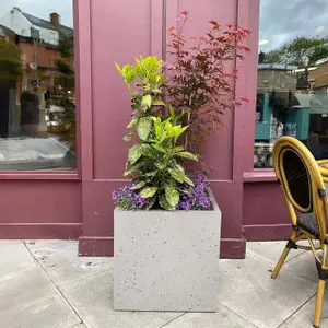 Set of 2 IDEALIST™ 50cm Large Square Planter, Garden Planters, Grey Marble Effect Flower Box, Outdoor Large Plant Pots, 126L