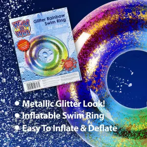 Large Rainbow Glitter Swimring 34 Inch