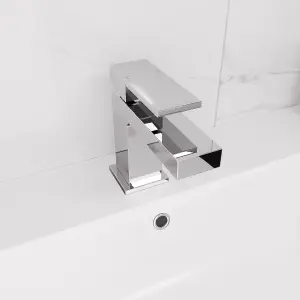 Nes Home Modern Chrome Cloakroom Basin Mono Mixer Tap Single Lever Square Design