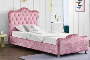 Windsor Princess Pink Crushed Velvet Bed Frame with Under-Bed Storage Single 3ft