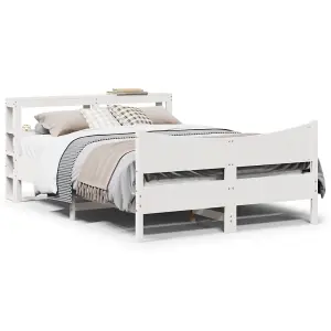 Berkfield Bed Frame with Headboard White 135x190 cm Double Solid Wood Pine