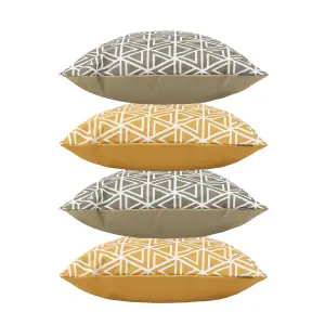 Art Deco Geometric Print Yellow and Olive Outdoor Cushion (Set of 4)