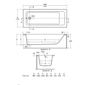 Ideal Standard Tempo cube White Rectangular Square Bath Single ended Bath with 0 Tap holes (L)169.5cm (W)69.5cm