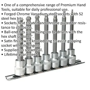 7 PACK Ball End Hex Socket Bit Set - 3/8" Square Drive - 3mm to 10mm LONG Allen