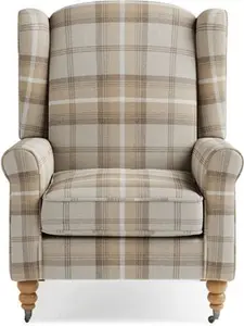 Dunelm Oswald Grande Check Wingback Armchair, Country, Natural Oswald Wingback, Textured Weave Fabric