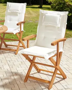 Set of 2 Garden Chairs with Cushions MAUI II Acacia Wood Off-White