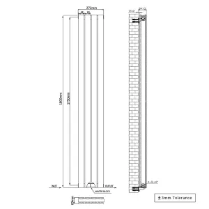 Right Radiators 1800x272 mm Vertical Double Flat Panel Designer Radiator Black