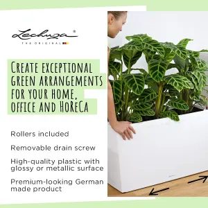 LECHUZA CARARO 75 White High-Gloss Self-watering Planter with Substrate and Water Level Indicator H43 L75 W30 cm, 97L