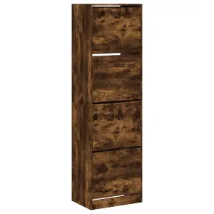 Berkfield Shoe Cabinet with 4 Flip-Drawers Smoked Oak 60x42x204 cm