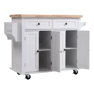 White Kitchen Island Cart Rolling Storage Trolley Cupboard with 2 Drawers 82cm (H)