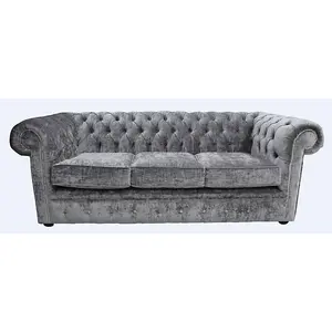 Chesterfield Handmade 3 Seater Sofa Settee Modena Smoke Grey Velvet Fabric In Classic Style