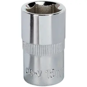 Premium 15mm Forged Steel Drive Socket - 1/2 Inch Square Drive with Polished Chrome Finish