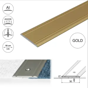 A02 930mm x 30mm 2.7mm Anodised Aluminium Flat Door Threshold Strip - Gold, 0.93m