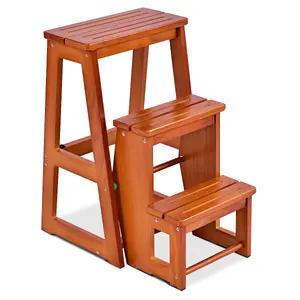 Costway 3 Tier Wood Step Stool Indoor Folding Step Ladder