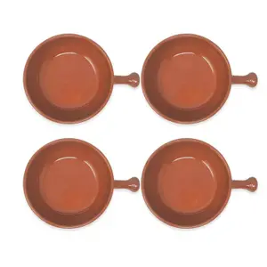 El Toro Glazed Terracotta Brown Kitchen Dining Set of 4 Oven Dishes w/ Short Handles (Diam) 18cm