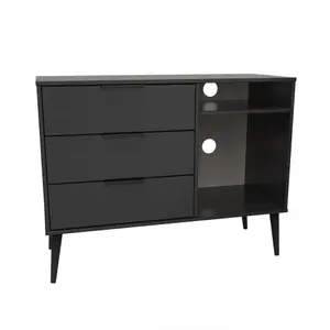 Hong Kong Ready assembled Matt black Media unit with 2 shelves & 3 drawers, (H)97cm x (W)74cm x (D)39.5cm