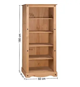 Mercers Furniture Corona Large Bookcase Tall Display Unit Solid Pine with Mexican Styling