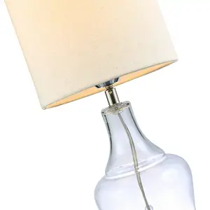 Modern Transparent Glass Lamp with Natural Linen Fabric Shade and Clear Cable