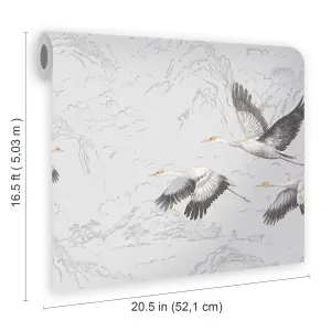 Laura Ashley Animalia Silver effect Bird Smooth Wallpaper