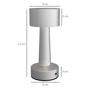 HOMCOM LED Cordless Table Lamp with Battery Operated for Bedroom, Silver