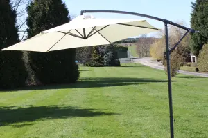 Cantilever 2.7M Wide Hanging Garden Parasol In a Cream Colour With Crank