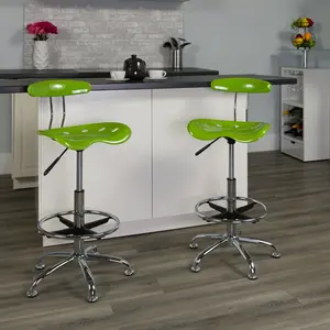 Vibrant Chrome Drafting Stool with Tractor Seat Apple Green