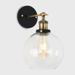 ValueLights Sheridan Industrial Style Black and Gold Wall Light with Clear Glass Shade