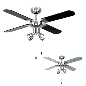 ValueLights Chrome 42" Modern Ceiling Fan with Spot Lights & Black/Silver Reversible Blades