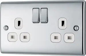 BG Chrome Double 13A Switched Socket & White inserts