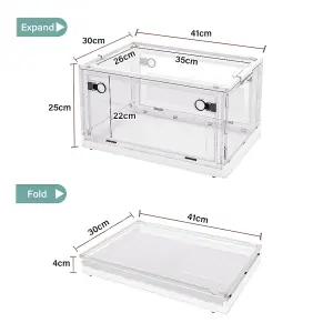 Clear Plastic Folding Storage Box Wardrobe Organiser Storage Bin with Wheels,Middle