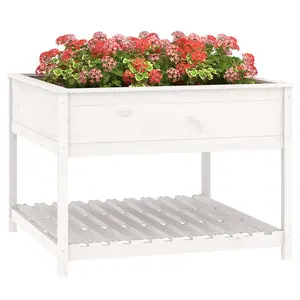 Berkfield Planter with Shelf White 111.5x111.5x81 cm Solid Wood Pine