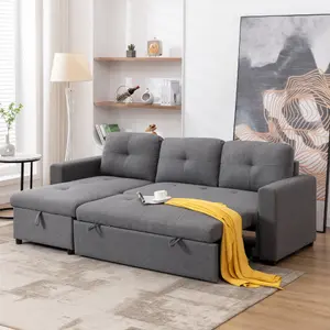 Newport Fabric Corner Large 3 Seater Sofa Bed With Storage Left Or Right Side (Grey)