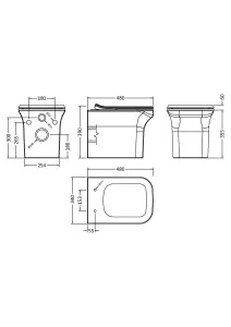 Rimless Wall Hung Square Toilet Pan & Soft Close Seat - 390mm x 340mm x 480mm