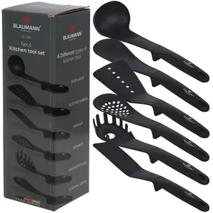 BLAUMANN 6Pc Black Colour Kitchen Tool Set Soup Spaghetti Ladle Spatula Skimmer Cooking Spoon