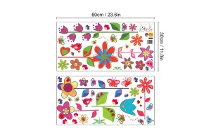 Colorful Flowers Butterflies Decal Wall Stickers Children Kids Girl Wallpaper Stock Clearance