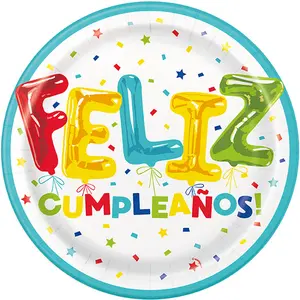 Unique Party Feliz Cumpleanos Paper Party Plates Multicoloured (One Size)