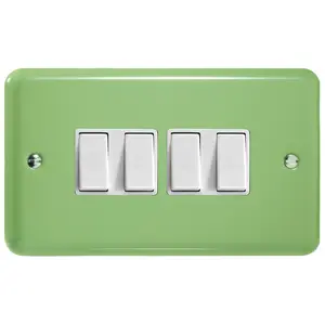 Varilight 4-Gang 10A 1- or 2-Way Rocker Switch (Twin Plate) Beryl Green