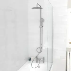 Nes Home Round Shower Mixer With Bath Filler Tap, Handset & Riser Rail Kit