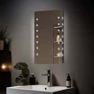 SunDaze 600 x 800mm Bathroom Mirror with LED Lights Demister Pad Button Switch Wall Mounted