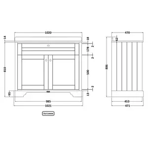 Old London 1000mm Free-standing Single Vanity Unit White / Twilight Blue