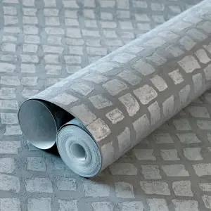 Galerie Urban Classics Steel Blue Manhattan Metallic Loft Tiles Wallpaper Roll