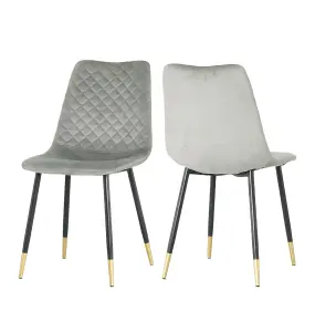 Hallowood Furniture Pair of Velvet Dining Chair (CHA201) with Metal Legs - Silver Grey