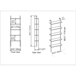 Iker 174cm H x 60cm W Stainless Steel Ladder Bookcase Black