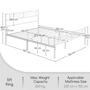 Yaheetech White 5ft King Metal Bed Frame with Arrow Design Headboard and Footboard