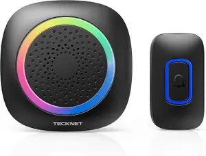 TECKNET Battery Powered RGB Wireless Doorbell, IP66 Waterproof, 400m Range, 60 Chimes,5 Level Volume