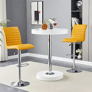 Furniture In Fashion Havana White High Gloss Bar Table With 2 Ripple Curry Stools