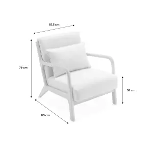 sweeek. Scandi-style boucle wooden armchair with cushion Lorens boucle White 65x80x79 cm